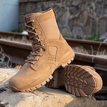 Botas impermeables de piel de vacuno para hombre, ideales para senderismo, escalada y actividades al aire libre en verano. Resistentes al desgaste, antideslizantes y con cremallera lateral. Diseño moderno con cordones.