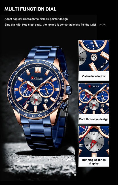 CURREN - Nuevos relojes de pulsera de cuarzo de acero inoxidable 2022 para hombre, cronógrafo deportivo con manecillas luminosas