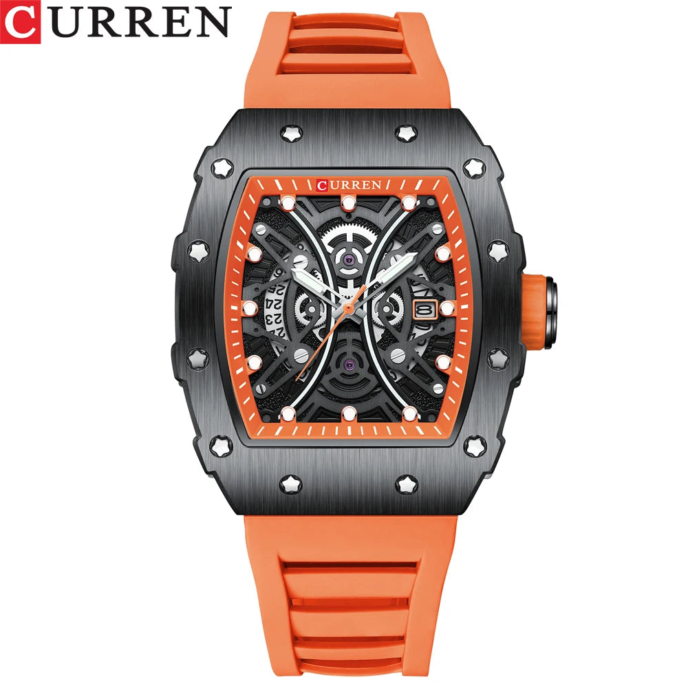 Reloj CURREN 3D para hombre, de cuarzo, de acero inoxidable, resistente al agua, creativo, con correa de silicona, reloj de pulsera