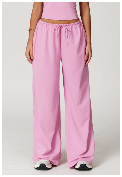 Pantalones de yoga de cintura alta para mujer, pantalones casuales holgados de pierna ancha, pantalones deportivos para mujer, pantalones para correr y fitness con cordón elástico