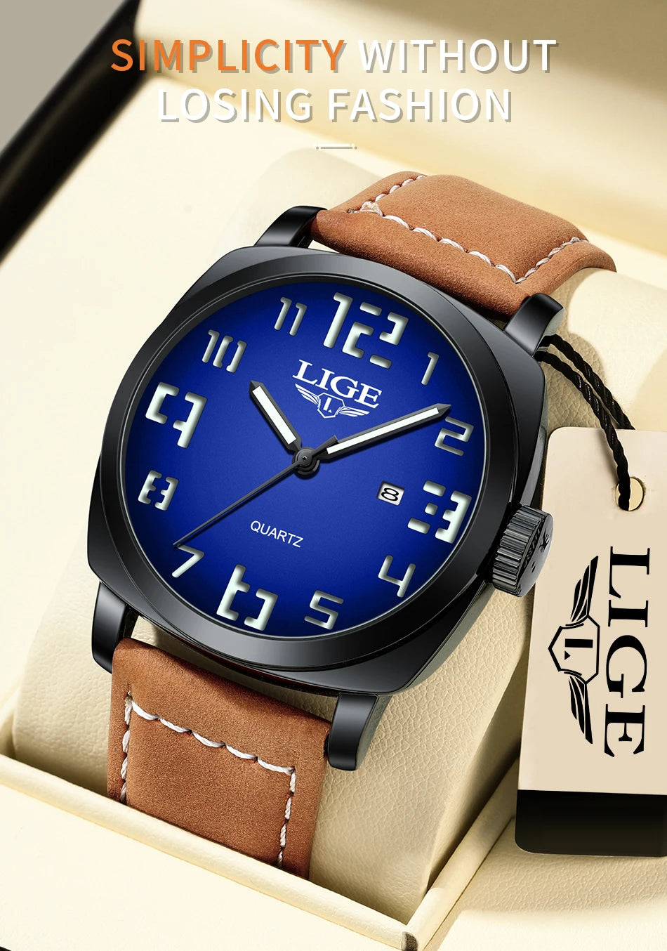 Reloj de hombre LIGE 2025, moda, negocios, casual, cuarzo, resistente al agua 30M, luminoso, fecha, lujo, relojes de pulsera, Reloj Hombre.