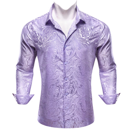 Camisas de seda de diseño para hombre en azul, dorado, verde, rojo, blanco y negro. Estampado cachemir bordado. Corte ajustado. Blusas casuales de manga larga.