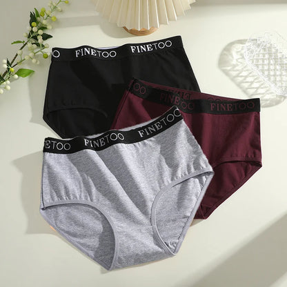 Finetoo - 3 calzoncillos de algodón para mujer, tallas grandes, sin costuras, transpirables, de cintura baja, suaves, tallas S-XXL