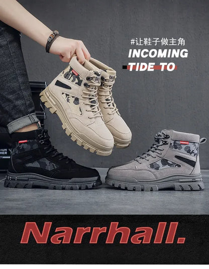 Botas altas para hombre, suela plana, ligeras, para senderismo, exteriores, negras, para correr, tenis, caminar, motocicleta