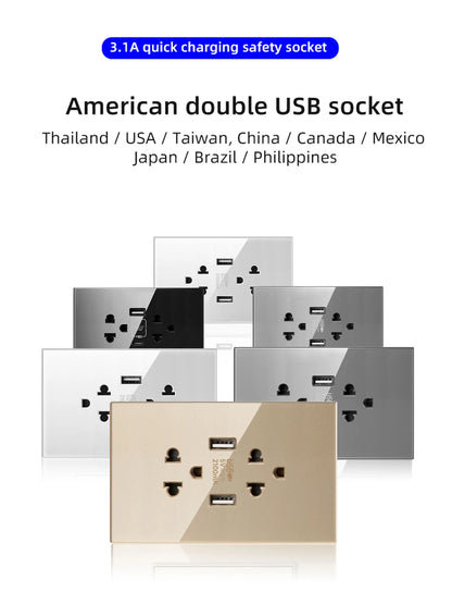 Adaptador de enchufe para electrodomésticos inteligentes Herepow Thailand, enchufe de pared USB doble estándar americano tipo C de 3,1 A con carga rápida.