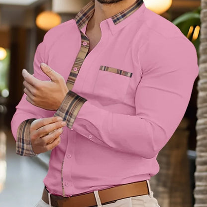 Camisa de hombre con solapa de color a juego, de algodón ramio, de manga larga, cárdigan de hombre, camisa informal holgada de moda para hombre