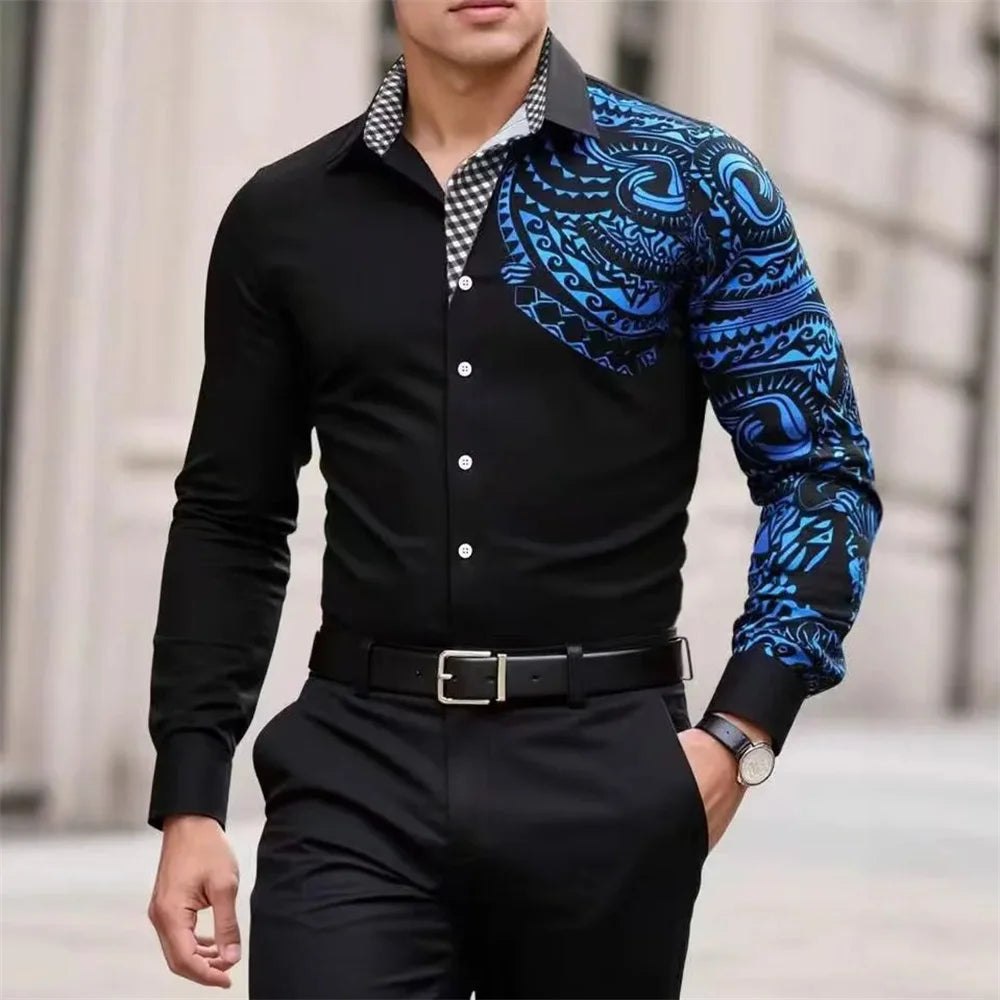Camisa de manga larga de negocios para hombre, de alta calidad, cómoda, con botones, estilo elegante y a rayas.