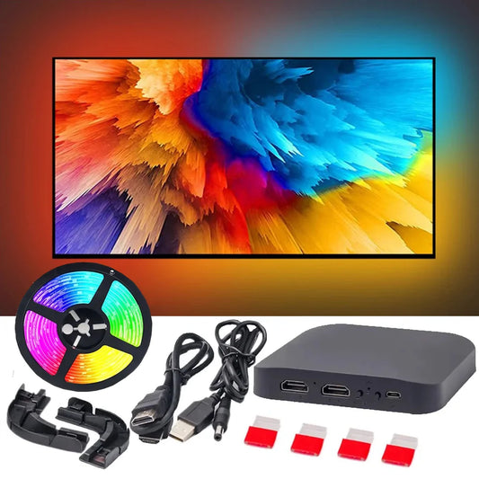 Kit de retroiluminación LED para televisor inteligente 4K 1.4/2.0 con HDMI, sincronización de dispositivos y tira de luces RGBIC WS2812B 5050 para PC, PS4 y Xbox de 24 a 65 pulgadas