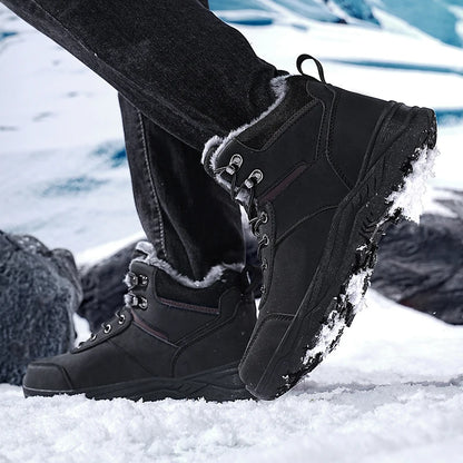 Botas de nieve para hombre, informales, de invierno, con plataforma, antideslizantes, cálidas, de piel, para combate, senderismo, motociclismo, exteriores