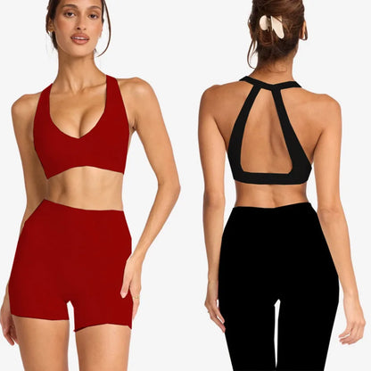 Conjunto de yoga de dos piezas para mujer PMWRUN. Incluye shorts y ropa deportiva para gimnasio.