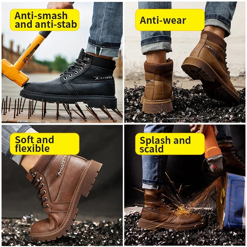 Botas de seguridad de trabajo para hombre, con puntera de acero de tamaño completo, a la moda, antirotura, zapatillas de trabajo, zapatos de seguridad indestructibles para hombre.