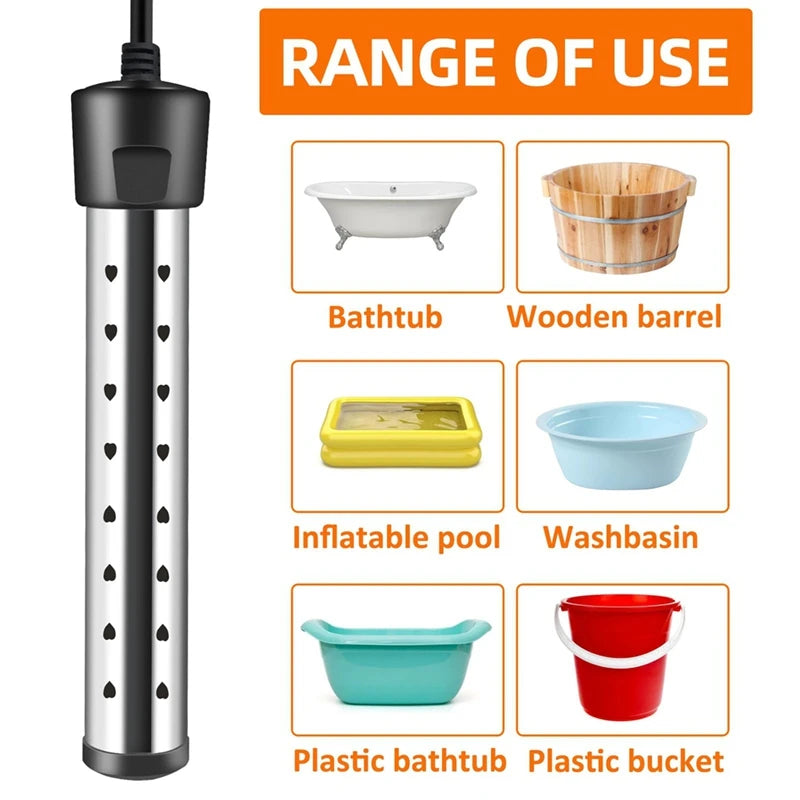 Calentador de agua de inmersión, calentador de piscina de 1500 W con control de interruptor, calentador de bañera con control inteligente de temperatura, enchufe estadounidense