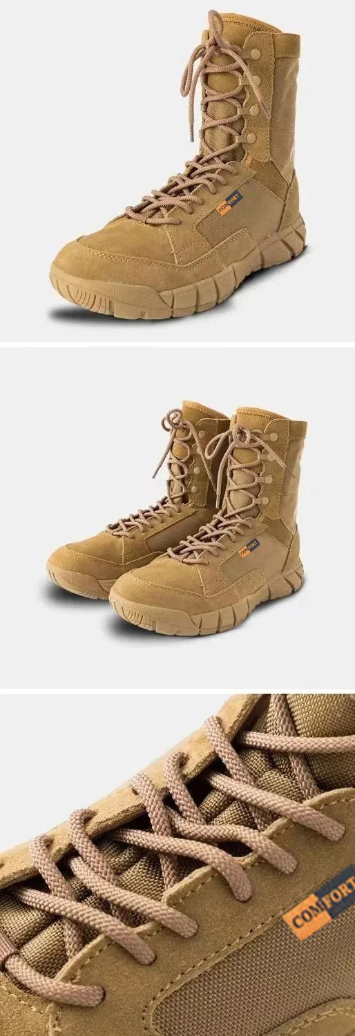 Botas tácticas ligeras para hombre, botas de combate, entrenamiento, con cordones, impermeables, para actividades al aire libre, senderismo y transpirables.