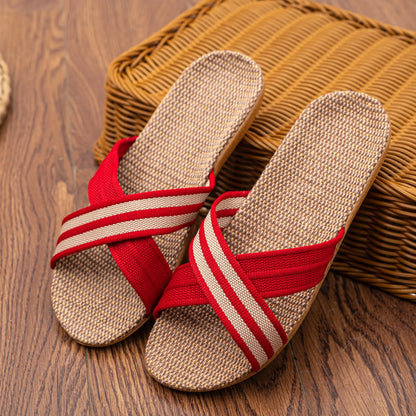 Sandalias planas de lino para mujer, ligeras y casuales, de talla grande, para verano, para el hogar, envío gratis