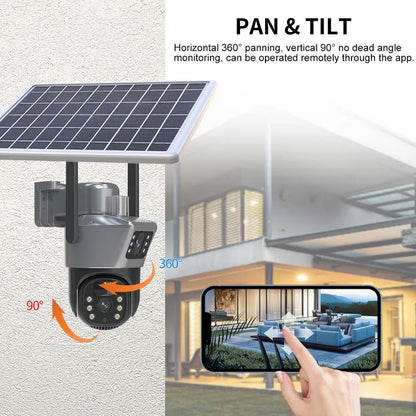 Cámara solar WiFi 4K de 8MP para exteriores, cámara de vigilancia CCTV inalámbrica con panel solar, doble lente, cámara IP PTZ y protección de seguridad.