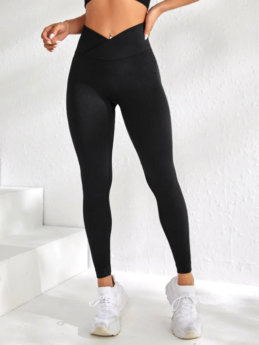 Leggings deportivas para mujer, cintura en V, elásticas, efecto push-up en glúteos, pantalones de fitness con realce de cadera y cintura alta, mallas de yoga sin costuras, ajustadas.