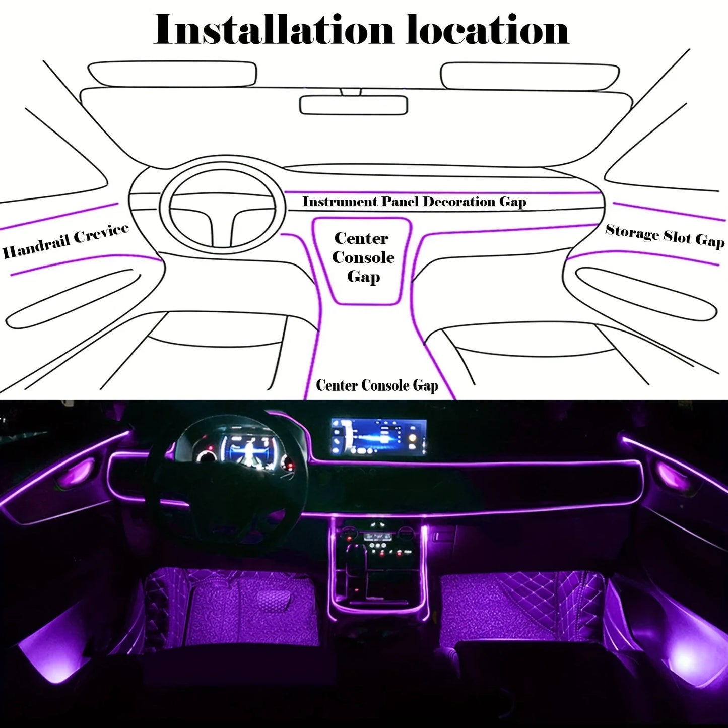 Tira de luz ambiental LED 5 en 1 para interior de coche, 6 m, fibra óptica, Nelon, kit de iluminación, control remoto por aplicación, lámpara decorativa para coche