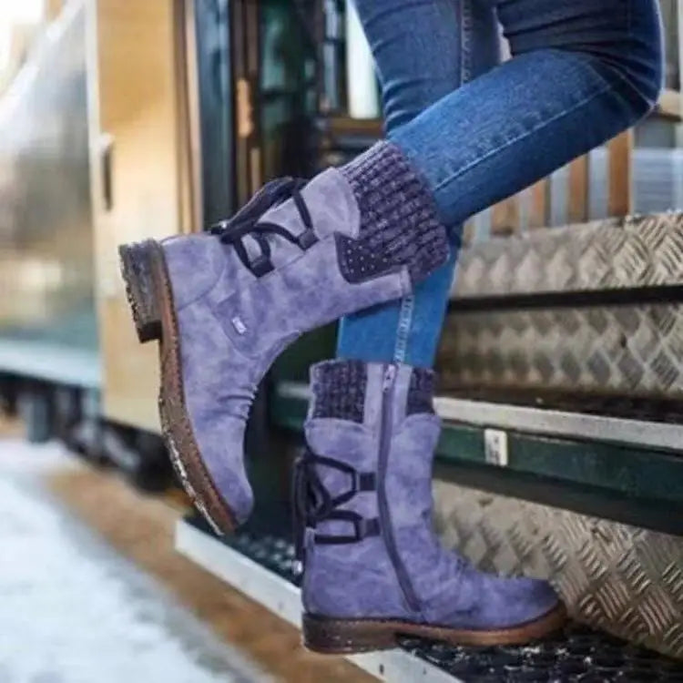 Botas de invierno a media pantorrilla para mujer, zapatos de invierno, botas de nieve a la moda para mujer, botas altas de gamuza cálidas 2025