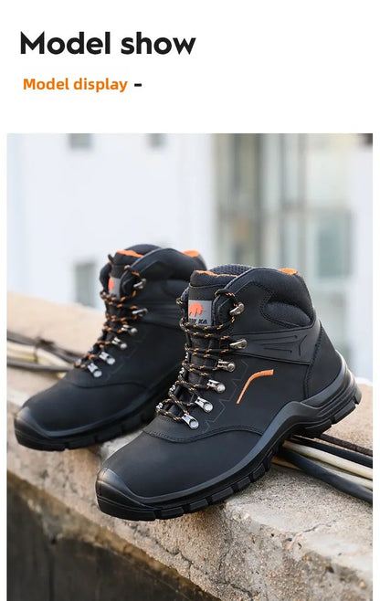 Zapatos de trabajo de cuero antiestáticos, de protección laboral, antiaplastamiento, antipinchazos, antideslizantes, antipolvo y resistentes al desgaste para hombre.