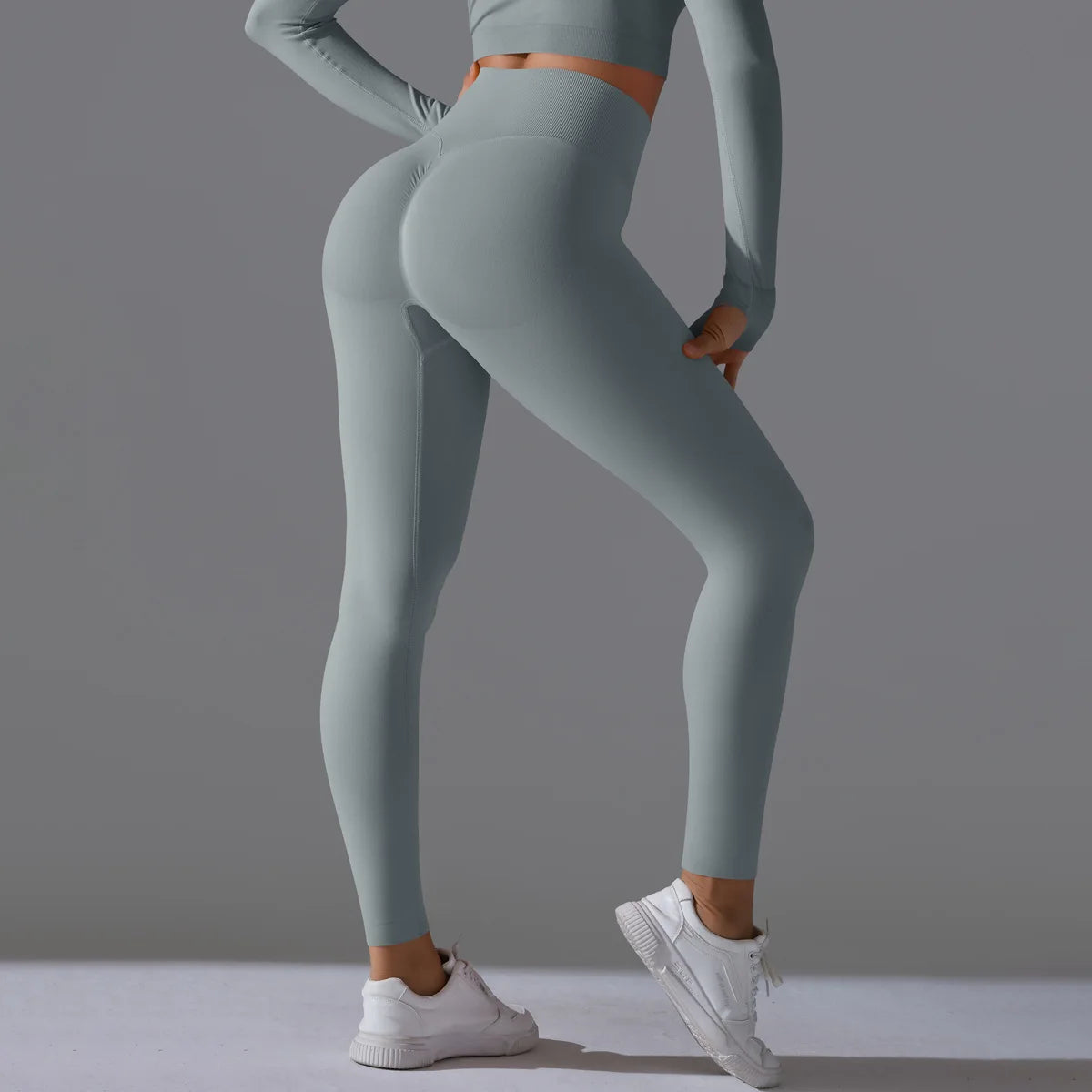 Leggings deportivos de yoga para mujer, sin costuras, cintura alta, elásticos, color sólido, para gimnasio, correr, secado rápido, realce y efecto moldeador.