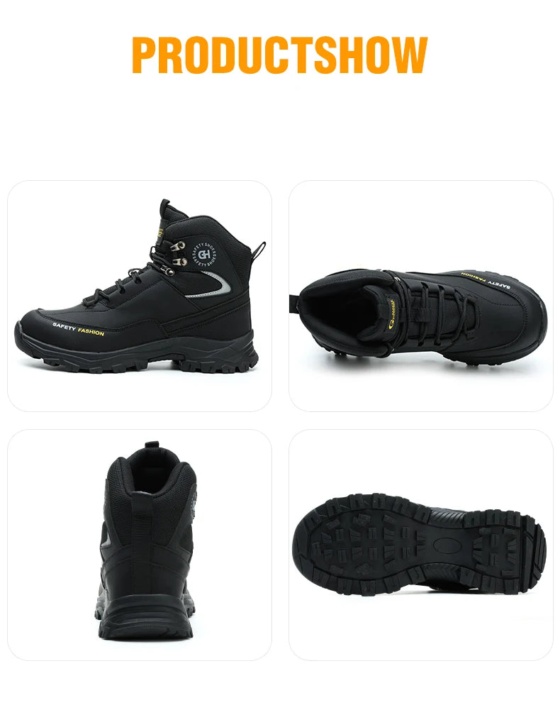 Zapatos de seguridad para hombre con puntera de acero, botas impermeables, a prueba de pinchazos y antigolpes, zapatillas de trabajo para exteriores, zapatos de construcción.