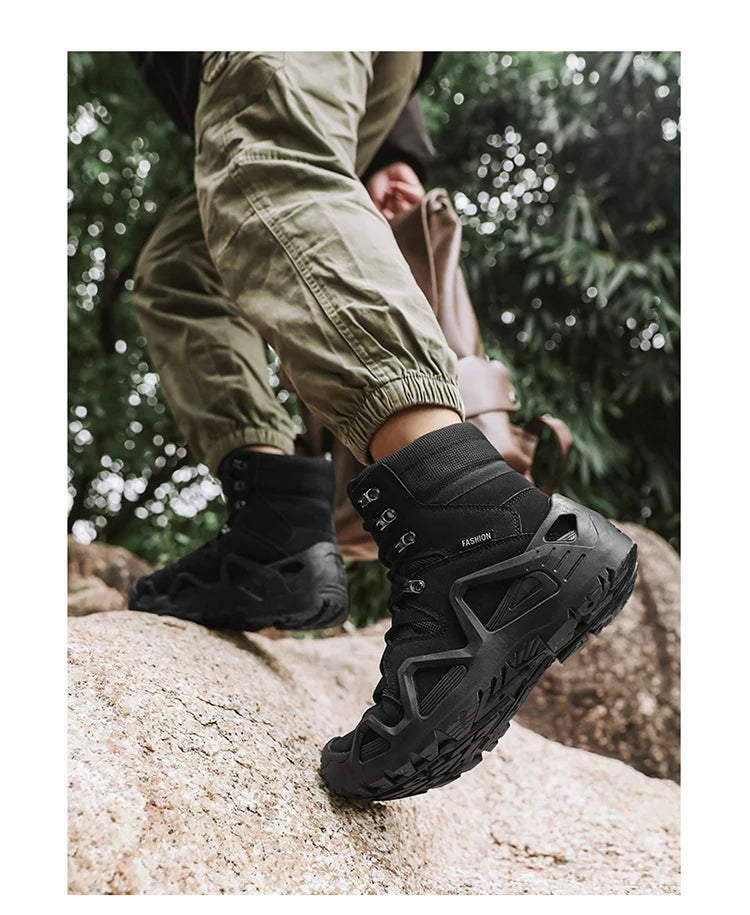 Botas tácticas para hombre con correas para entrenamiento de combate, impermeables, transpirables, ideales para senderismo y uso multifuncional en motocicleta.