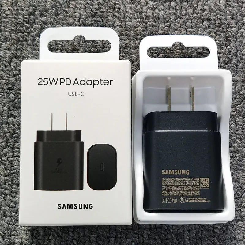 Cargador de 25 W con enchufe estadounidense para Samsung, adaptador de carga súper rápida para Galaxy S24, S23, S22, S21, S20 Ultra, Z Flip Fold, 6, 5, 4, 3, 2, A55, A35 y A25.