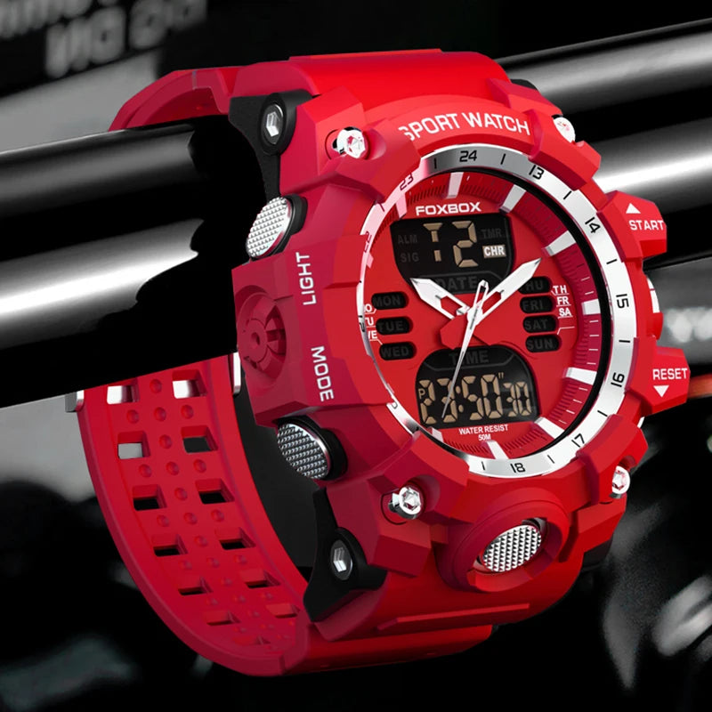 Relojes militares FOXBOX para hombre, LIGE, cronógrafo deportivo de lujo, alarma, reloj de pulsera impermeable, cuarzo, reloj grande digital para hombre.