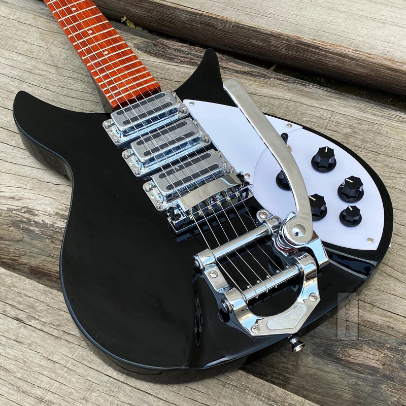 Guitarra eléctrica 325, 3 mini pastillas humbucker, puente con sistema de trémolo, color negro, guitarra de alta calidad.