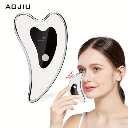 Masajeador facial recargable AOJIU - Tabla de raspado eléctrica con compresa caliente, modos de vibración, batería de polímero de litio, carga USB, herramienta relajante para el cuidado de la piel en casa, regalo perfecto para niñas