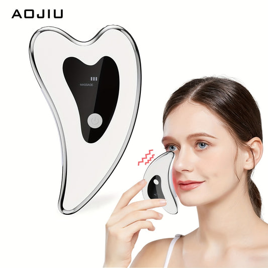 Masajeador facial recargable AOJIU - Tabla de raspado eléctrica con compresa caliente, modos de vibración, batería de polímero de litio, carga USB, herramienta relajante para el cuidado de la piel en casa, regalo perfecto para niñas