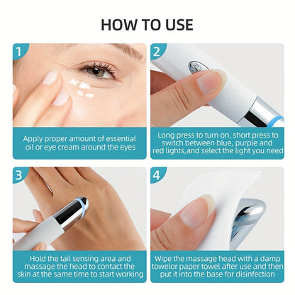 Masajeador de ojos y rostro con varita, con calor y vibración, reafirmante, para ojos cansados, bolsas y ojeras, cuidado de la piel para ojos, absorción de productos de belleza.