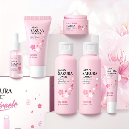 Sakura Skin Care - Caja de regalo (6 unidades): Limpiador con control de grasa (50 g), Sérum (0,57 oz), Crema facial (25 g), Sérum para unificar el tono de la piel (0,57 oz), Loción tónica hidratante (3,38 oz)