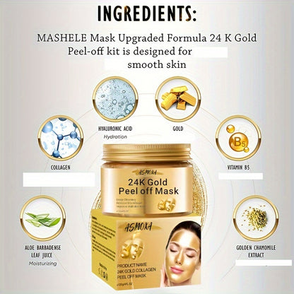 Mascarilla facial desprendible de oro de 24 quilates de 4.23 oz: limpia la piel facial y reduce los poros. Producto unisex para el cuidado facial.