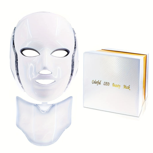 Máscara facial con luz LED de 7 colores para el cuidado de la piel facial y el cuello, regalo navideño para mujeres.