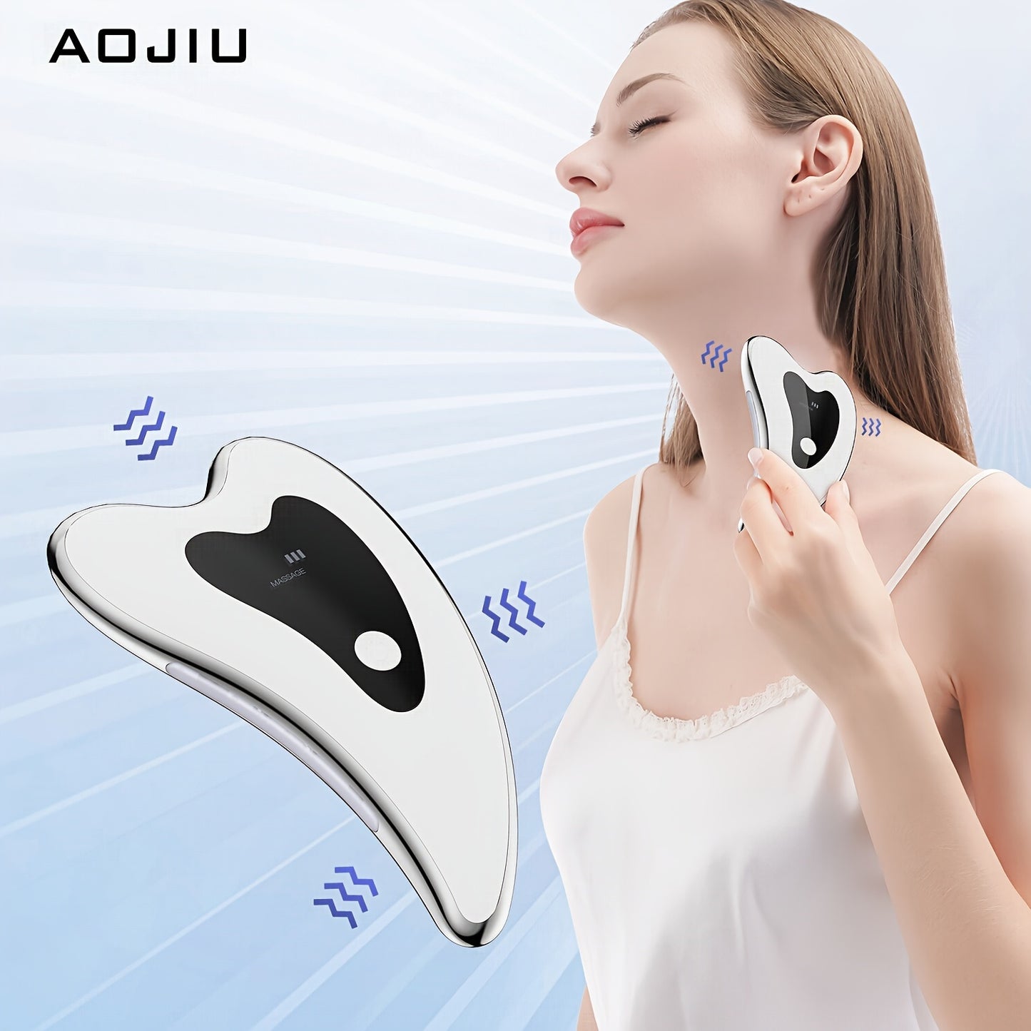 Masajeador facial recargable AOJIU - Tabla de raspado eléctrica con compresa caliente, modos de vibración, batería de polímero de litio, carga USB, herramienta relajante para el cuidado de la piel en casa, regalo perfecto para niñas