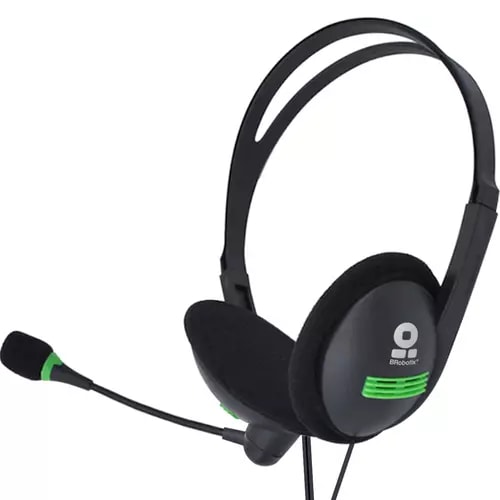 BROBOTIX AUDIFONO DIADEMA CON MICROFONO AJUSTABLE BASICA - 2 Conectores 3.5 mm para Microfono y Audio - Color Negro